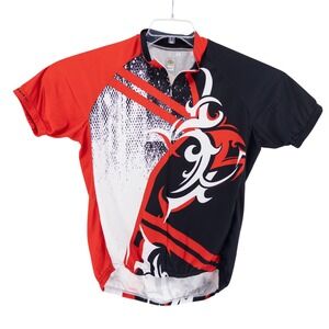 Primal‎ Wear Cycling Jersey Men's Large Red White Black Abstract Tribal Print
